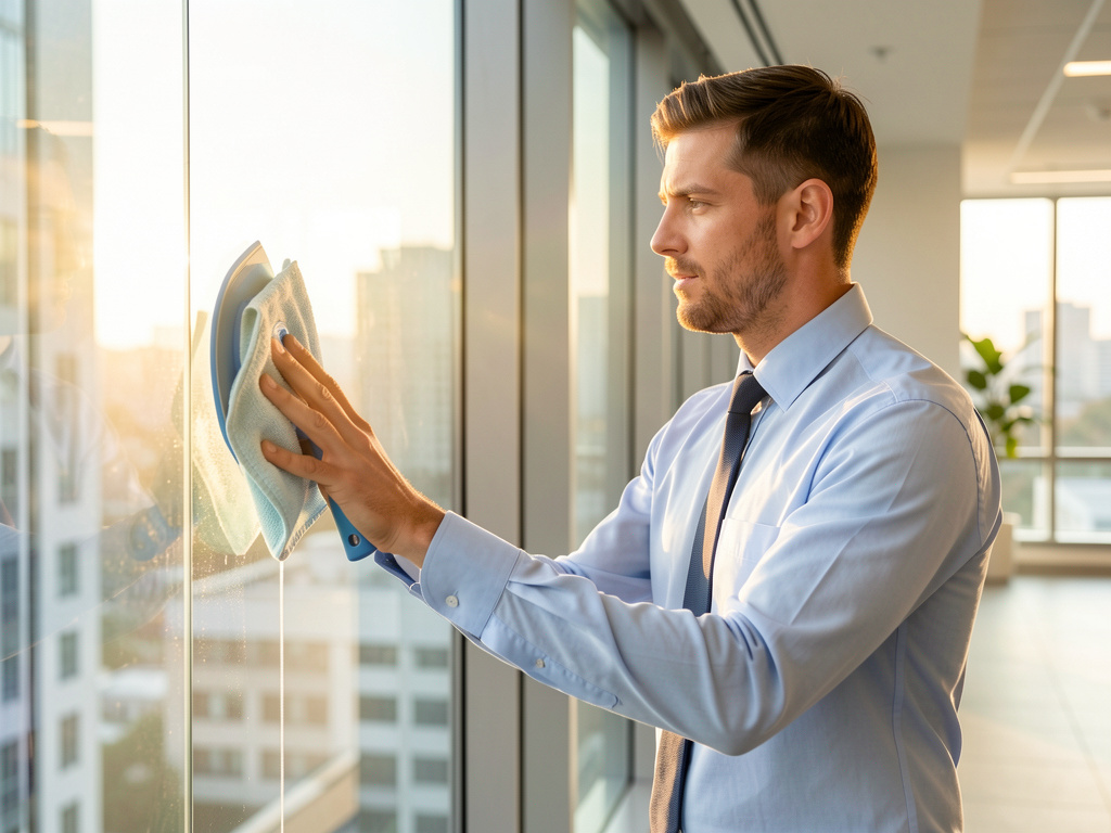 Professionelle Gebäudereinigung in einem modernen Büro